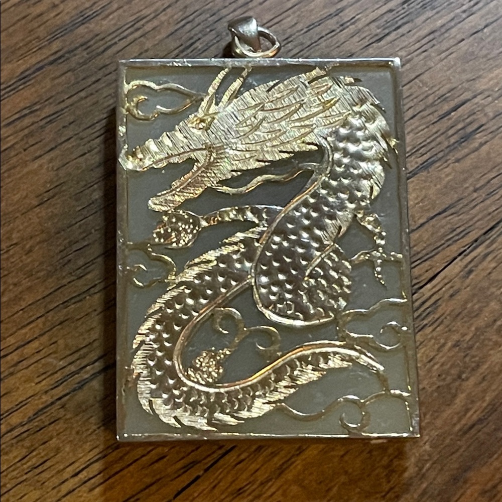 Gold Plated Jade Dragon Pendant